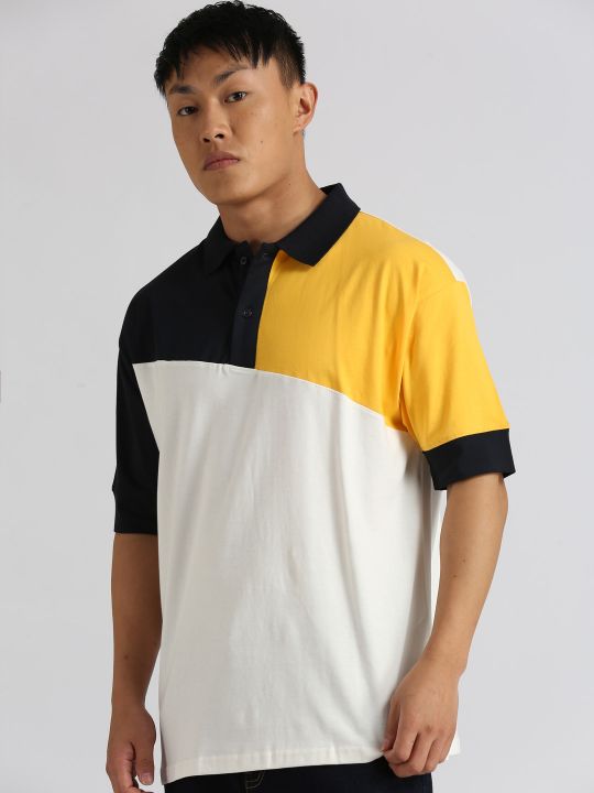 Colour Block White Oversized Polo T Shirt - broncopolos.com