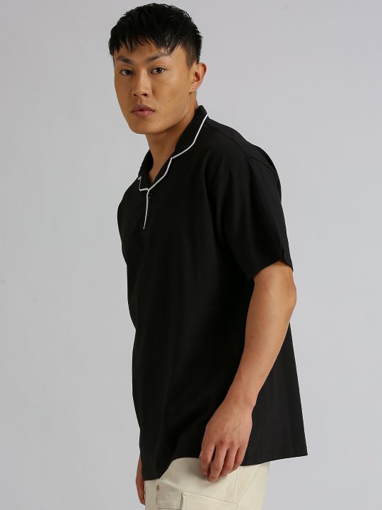 Luxury Black Oversized Polo T Shirt