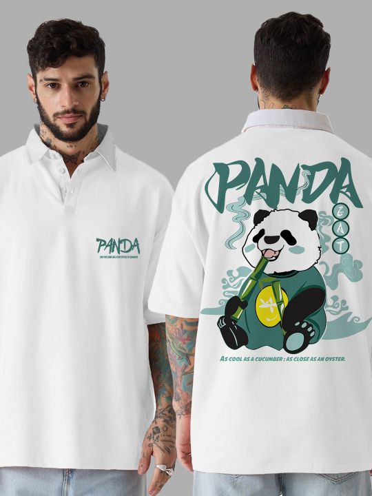 Panda White Oversized Polo T Shirt - broncopolos.com