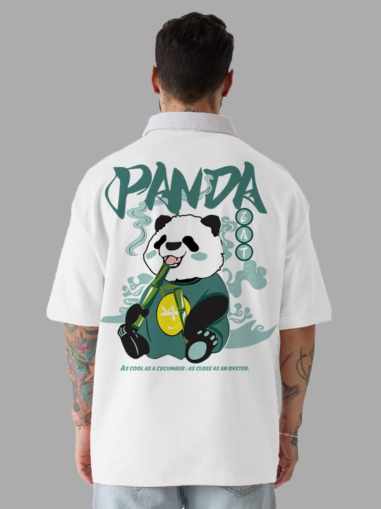 Panda White Oversized Polo T Shirt - broncopolos.com